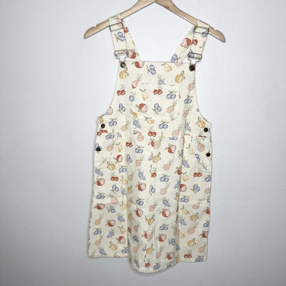 New SM Wardrobe Fruit Print Overall Dress Jumper Twee Pockets Women's Small
